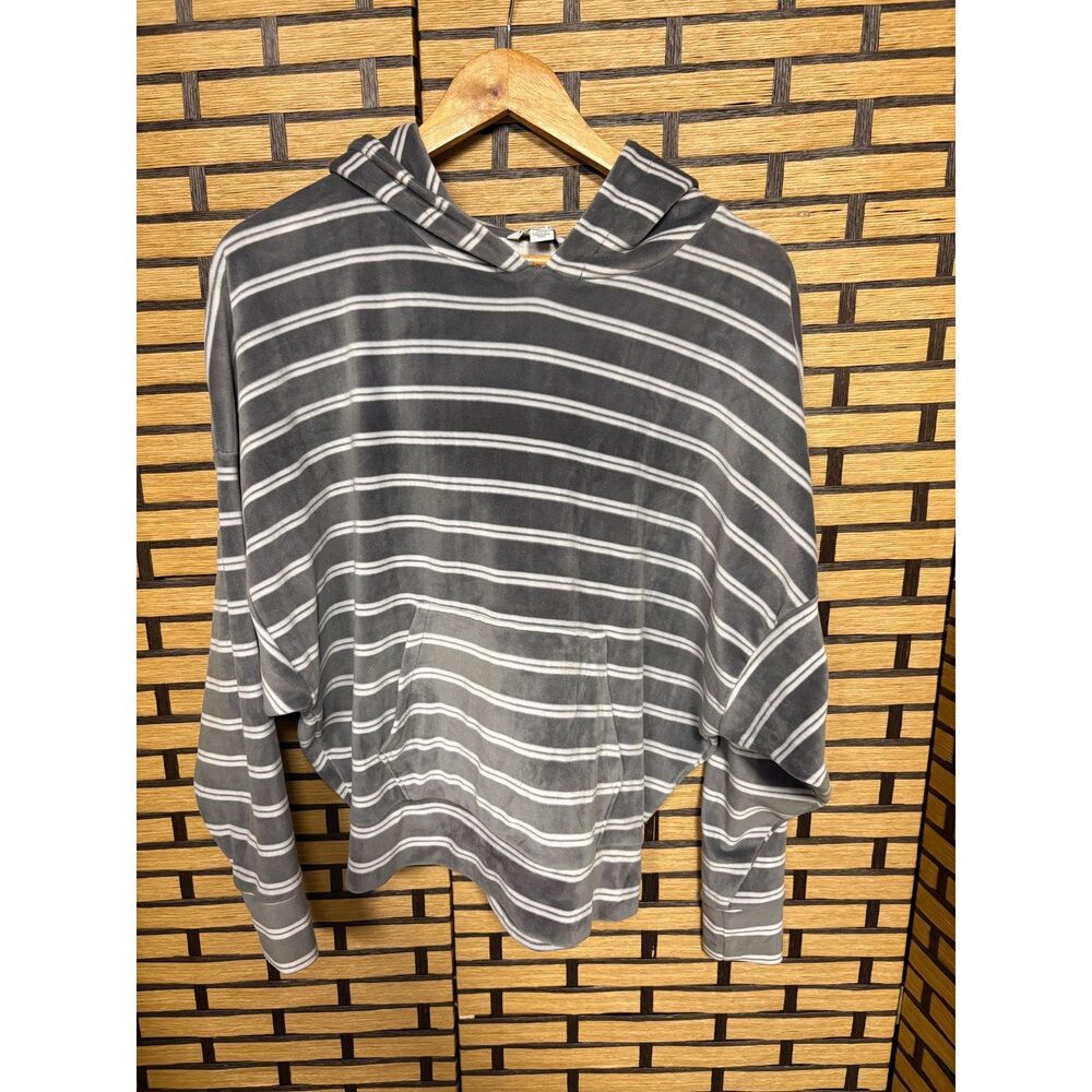 American Eagle Gray And White Stripe Velour Hoodie Size Small